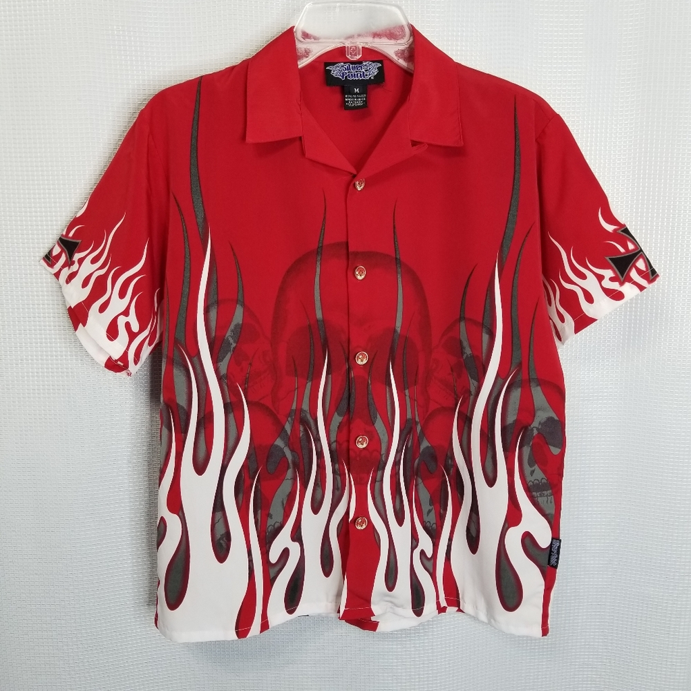 Silver Point Flames and Sculls Button Down Shirt